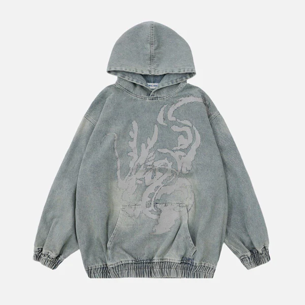 Aelfric Eden Dragon Print Denim Hoodie